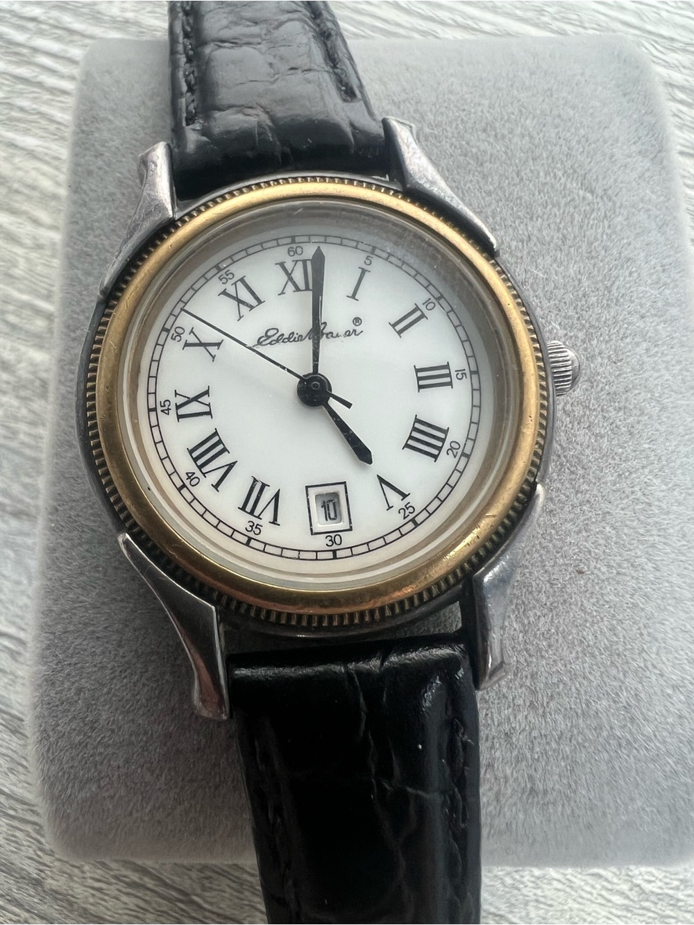 Eddie Bauer Two-Tone Roman Numeral Wristwatch with Black Leather Strap